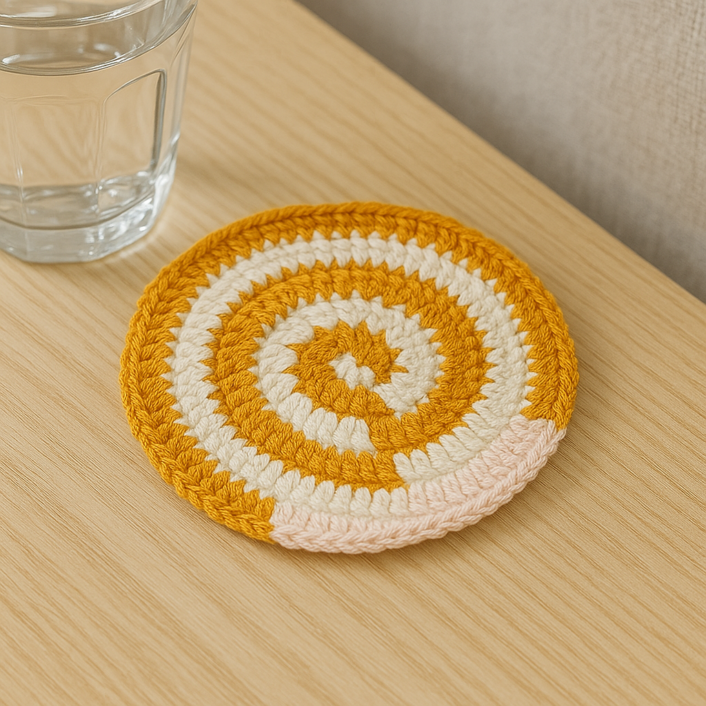 swirl coaster in pink and orange for table decoration loopelle atelier
